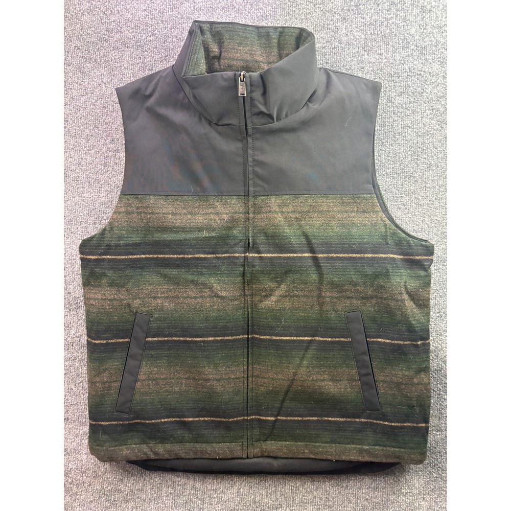 Pendleton Full Zip Vest Mens Large Green Striped Wool Blend Mixed Media